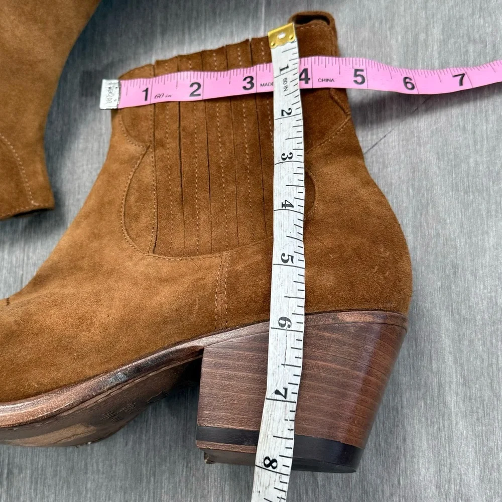 MAJE Farwest Suede Cowboy Boots Size 41 10.5 Tan Camel 70s Western Ankle Booties - Picture 14 of 16
